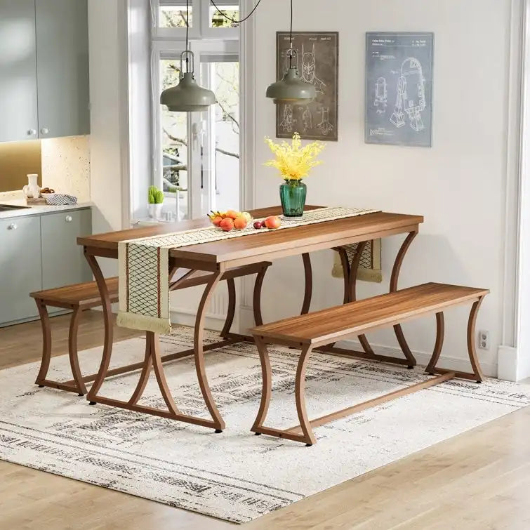 51 Brown Dining Table and Bench