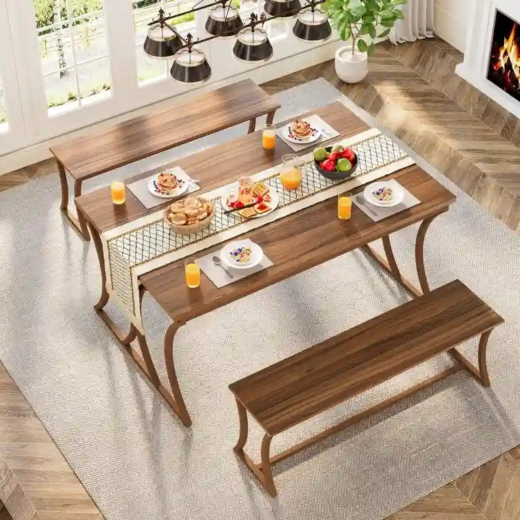51 Brown Dining Table and Bench