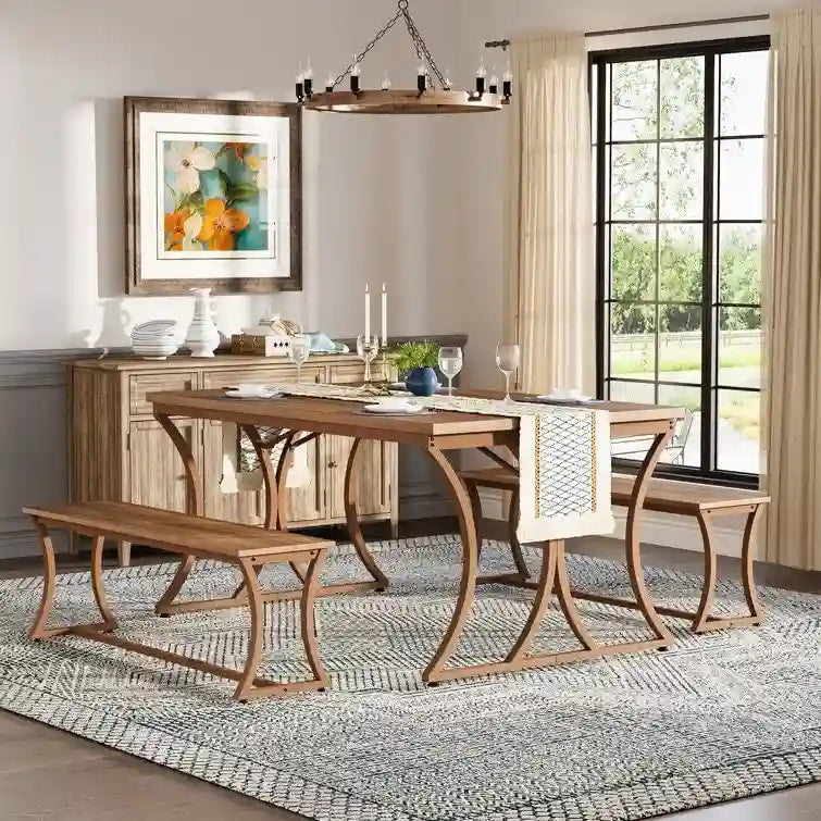 51 Brown Dining Table and Bench
