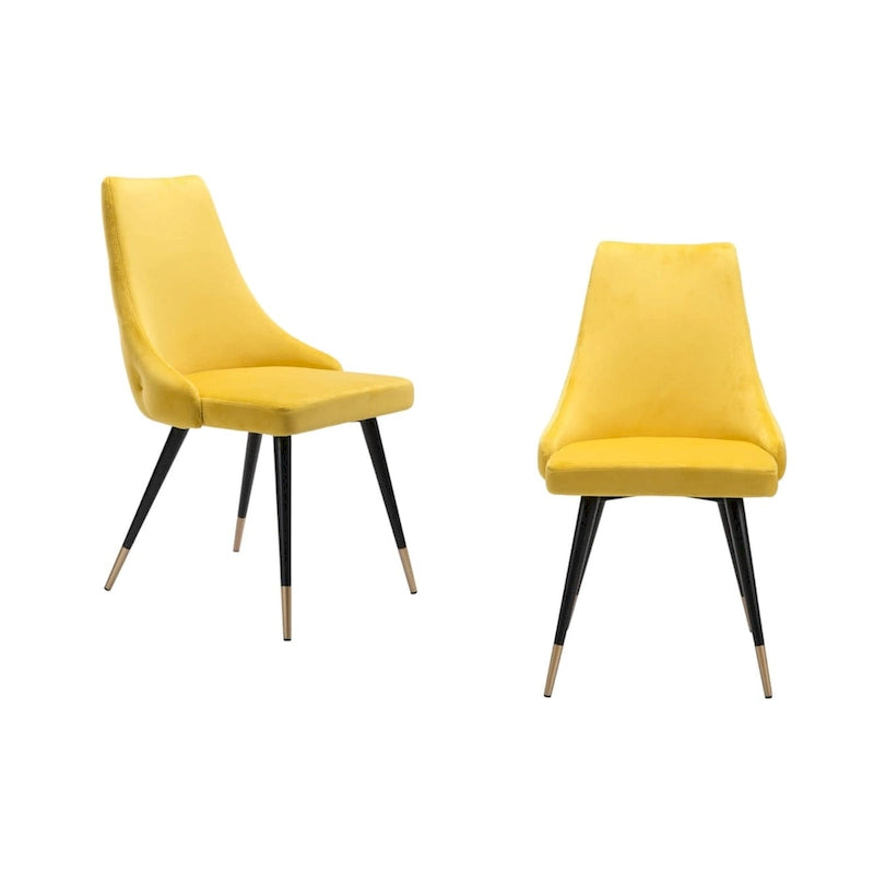 of Two Tufted Yellow And Black Upholstered Velvet Back Dining Side Chairs