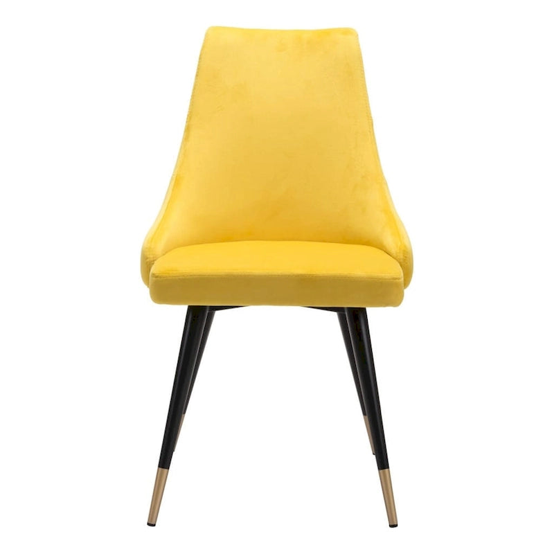 of Two Tufted Yellow And Black Upholstered Velvet Back Dining Side Chairs
