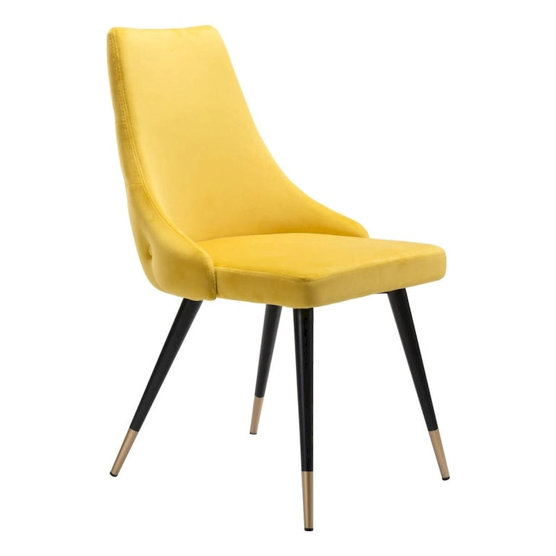of Two Tufted Yellow And Black Upholstered Velvet Back Dining Side Chairs