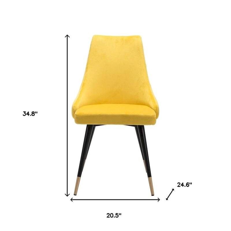 of Two Tufted Yellow And Black Upholstered Velvet Back Dining Side Chairs