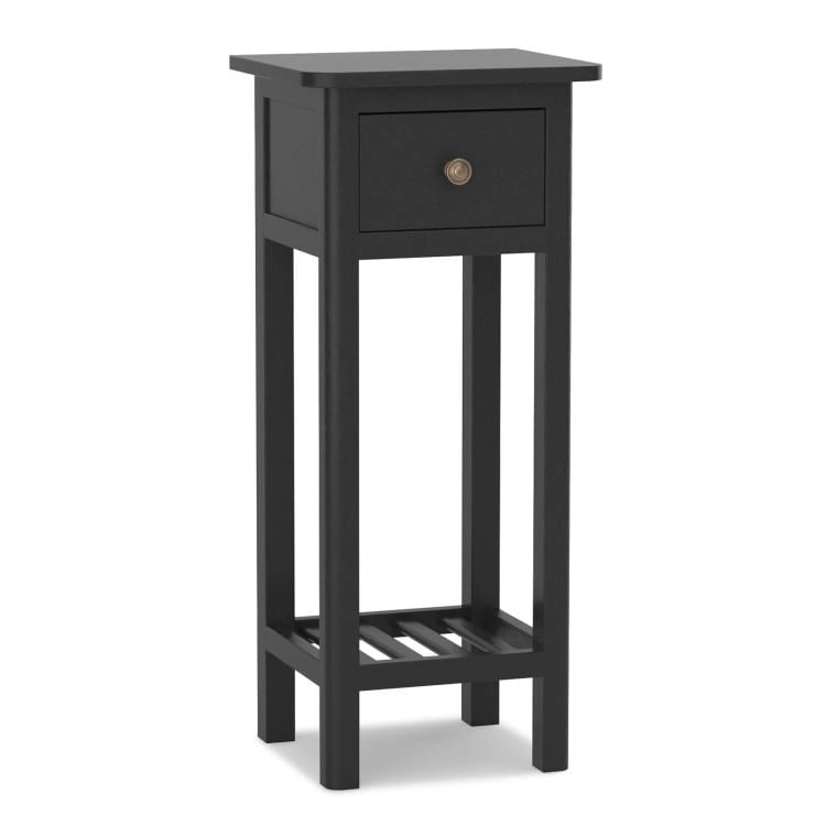 2 Tier Slim Rectangular Nightstand with Drawer Shelf and Acacia Wood Frame - 13.5L x 11.5W x 31.5H