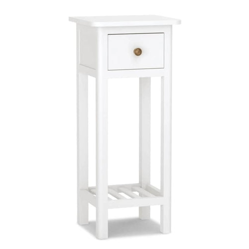 2 Tier Slim Rectangular Nightstand with Drawer Shelf and Acacia Wood Frame - 13.5L x 11.5W x 31.5H