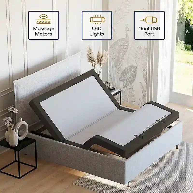 Adjustable Massaging Bed Frame Base with Wireless Remote