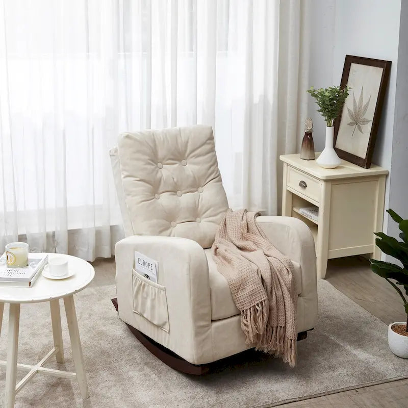 Upholstered Glider Rocking Chair with High Backrest