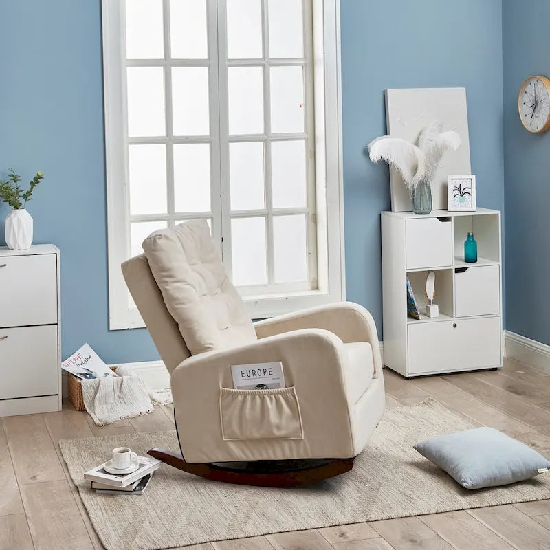 Upholstered Glider Rocking Chair with High Backrest