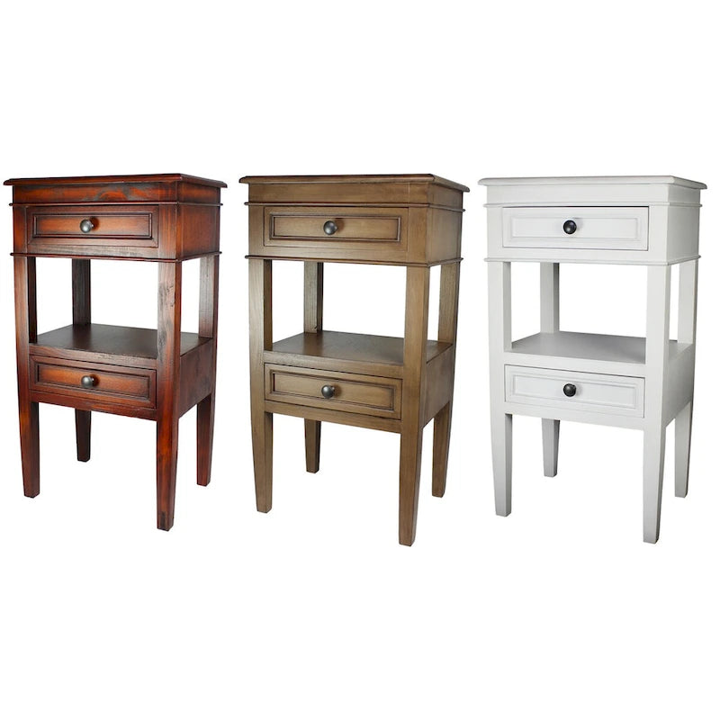 Middle Shelf Wooden Side Table with Two Drawers