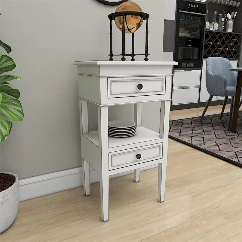 Middle Shelf Wooden Side Table with Two Drawers