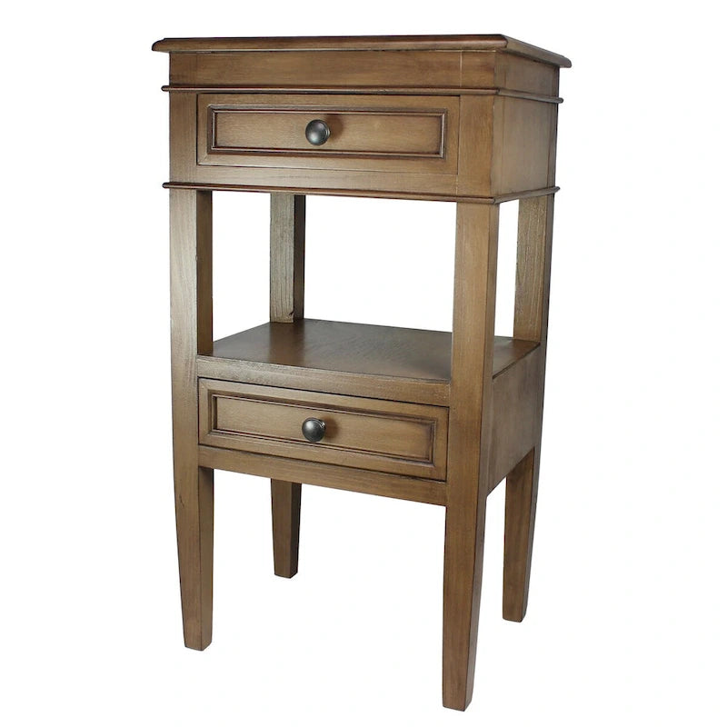 Middle Shelf Wooden Side Table with Two Drawers