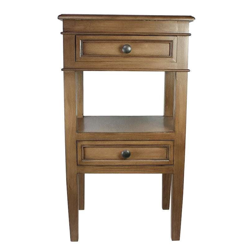 Middle Shelf Wooden Side Table with Two Drawers