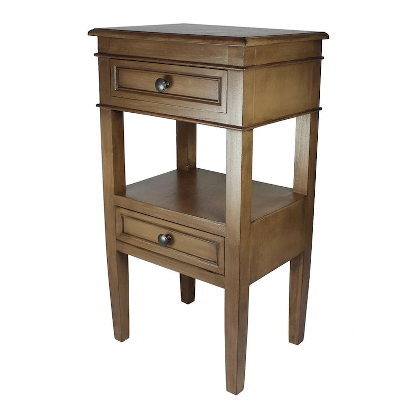 Middle Shelf Wooden Side Table with Two Drawers