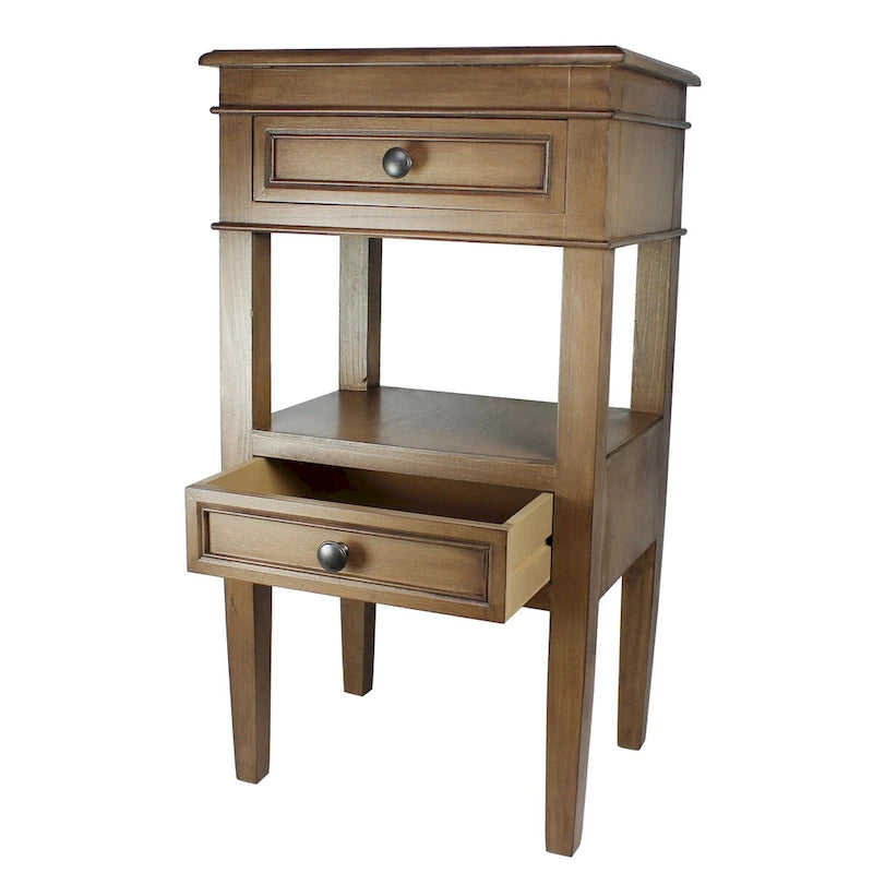 Middle Shelf Wooden Side Table with Two Drawers