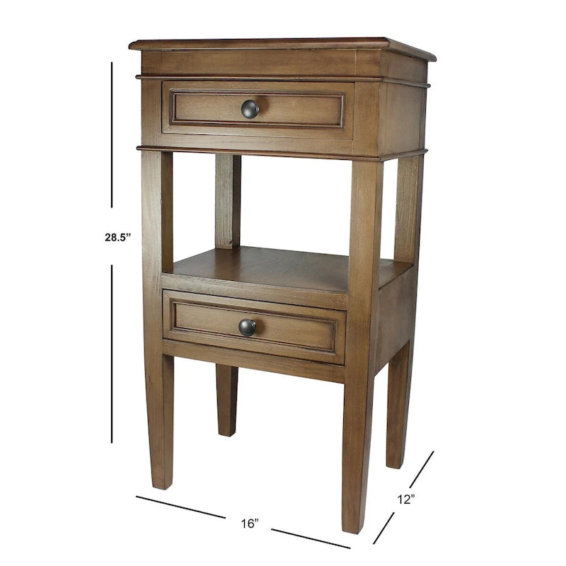 Middle Shelf Wooden Side Table with Two Drawers