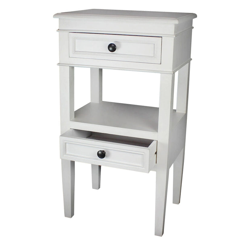 Middle Shelf Wooden Side Table with Two Drawers