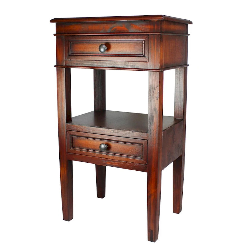 Middle Shelf Wooden Side Table with Two Drawers