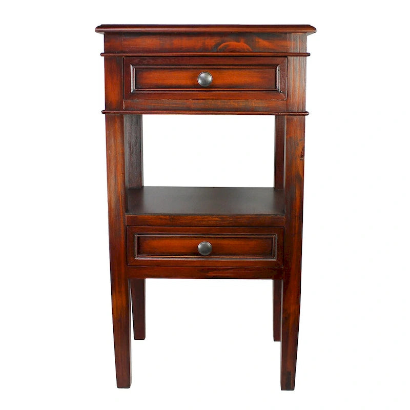 Middle Shelf Wooden Side Table with Two Drawers