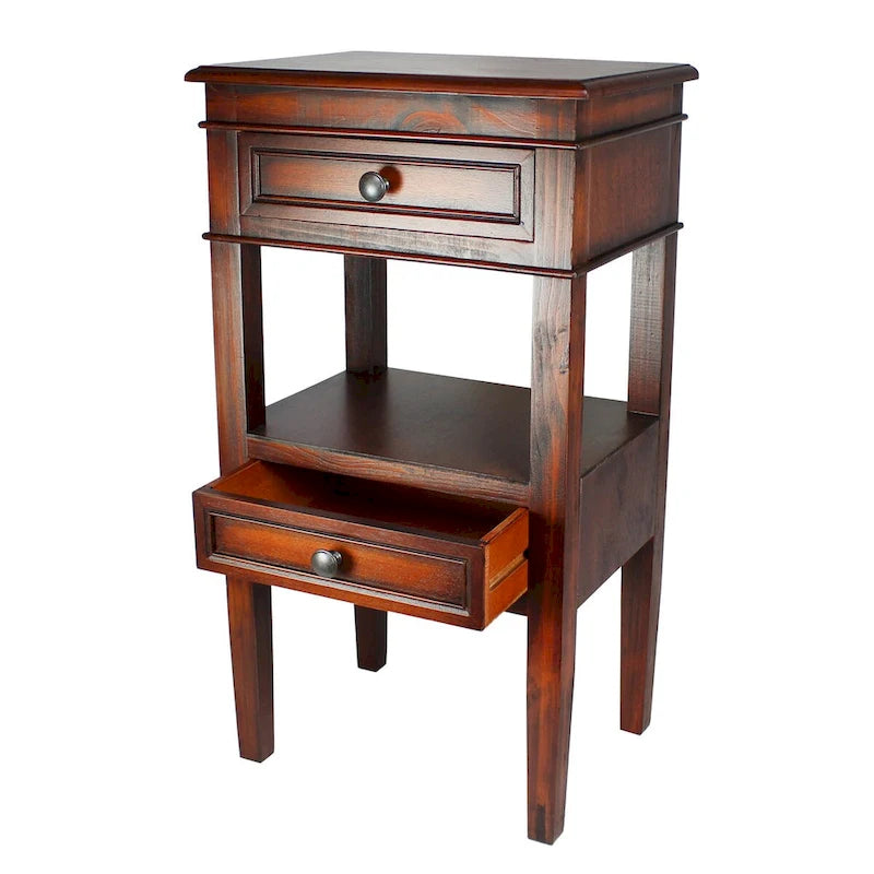 Middle Shelf Wooden Side Table with Two Drawers