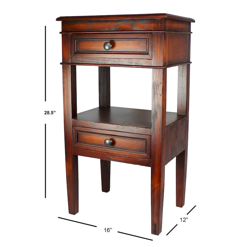 Middle Shelf Wooden Side Table with Two Drawers