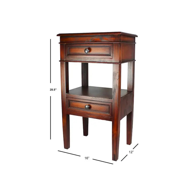 Middle Shelf Wooden Side Table with Two Drawers