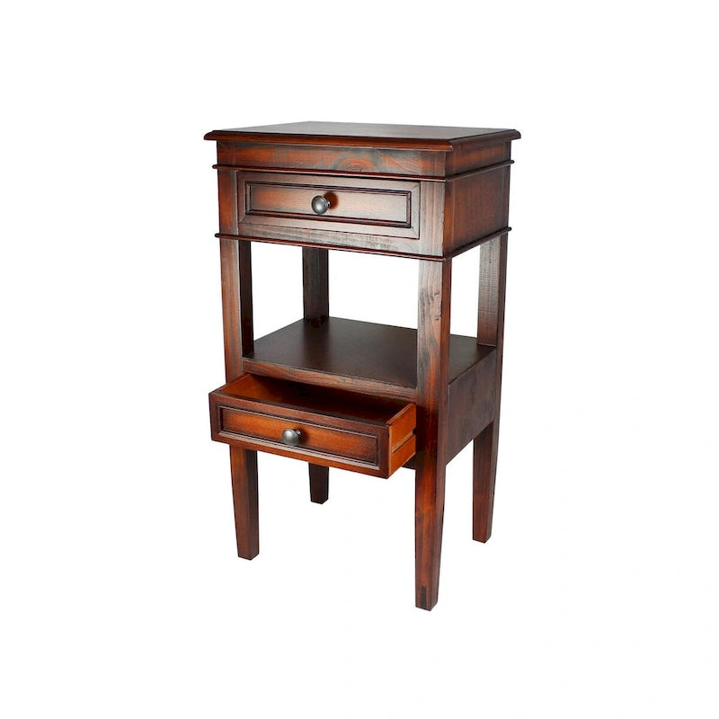 Middle Shelf Wooden Side Table with Two Drawers