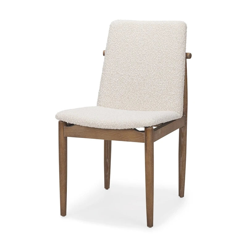 Cream Boucle Upholstered Seat W/Dark Brown Wood Frame Dining Chair