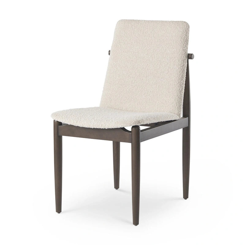 Cavett Cream Boucle Upholstered Seat W/Dark Brown Wood Frame Dining Chair