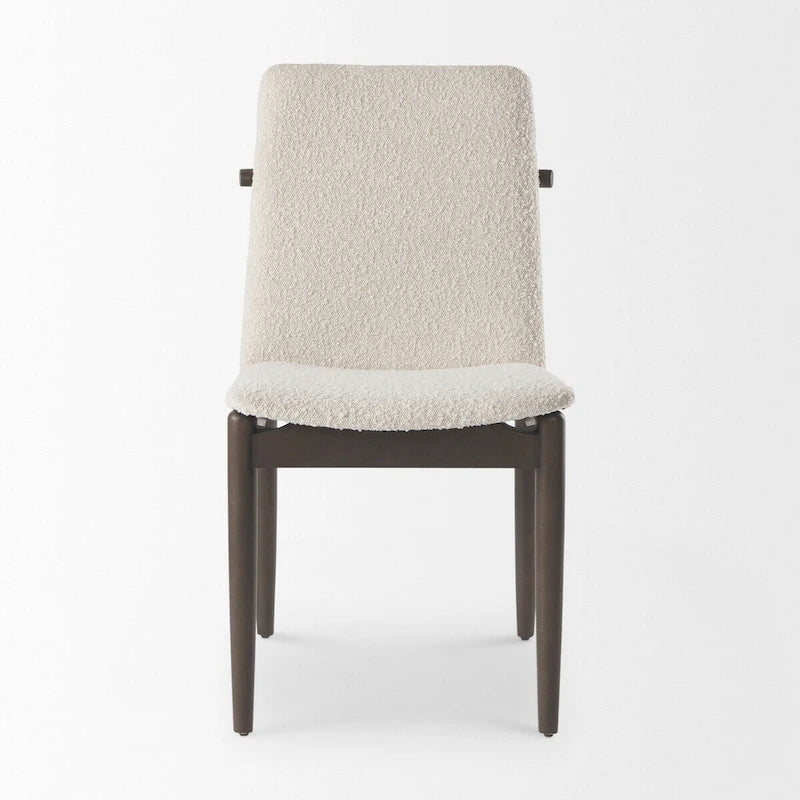 Cream Boucle Upholstered Seat W/Dark Brown Wood Frame Dining Chair