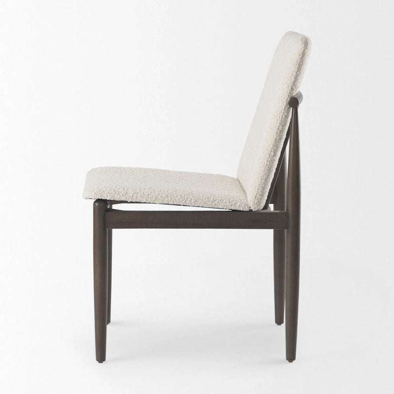 Cream Boucle Upholstered Seat W/Dark Brown Wood Frame Dining Chair