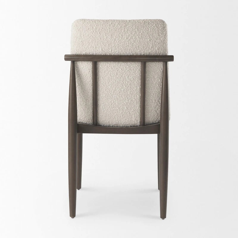 Cream Boucle Upholstered Seat W/Dark Brown Wood Frame Dining Chair