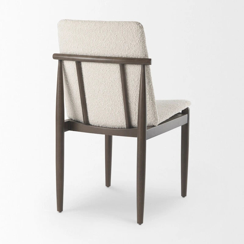 Cream Boucle Upholstered Seat W/Dark Brown Wood Frame Dining Chair