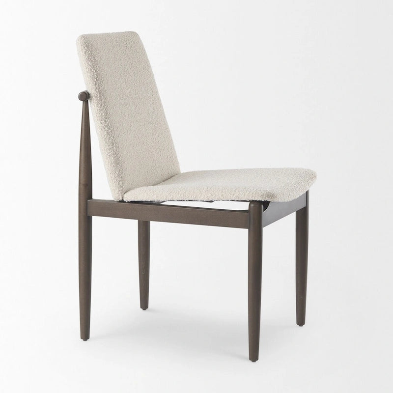 Cream Boucle Upholstered Seat W/Dark Brown Wood Frame Dining Chair
