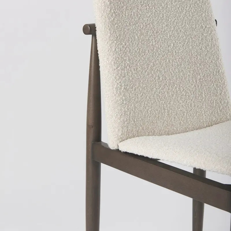 Cream Boucle Upholstered Seat W/Dark Brown Wood Frame Dining Chair
