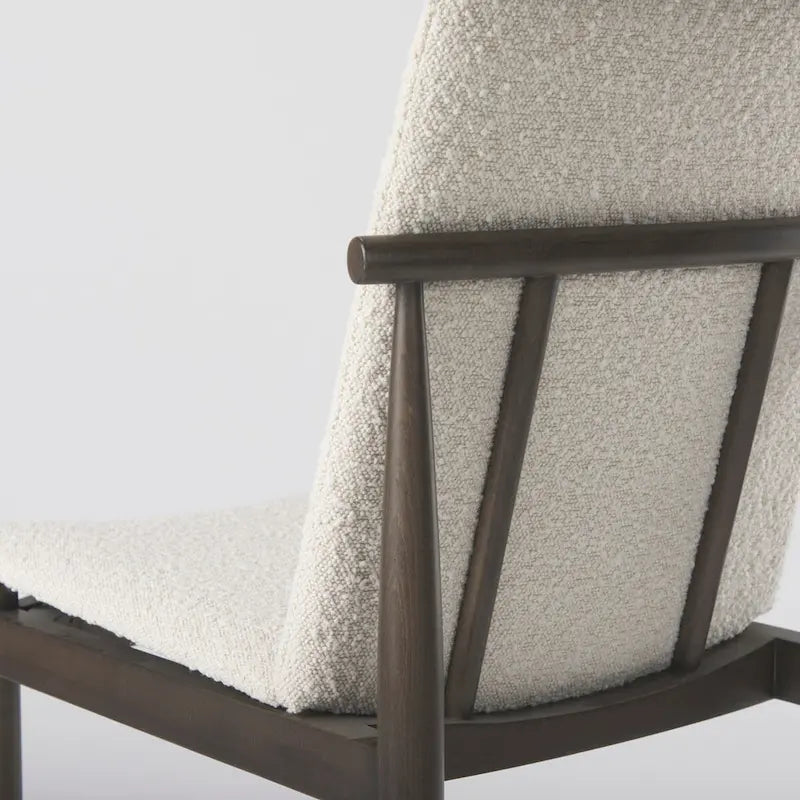Cream Boucle Upholstered Seat W/Dark Brown Wood Frame Dining Chair