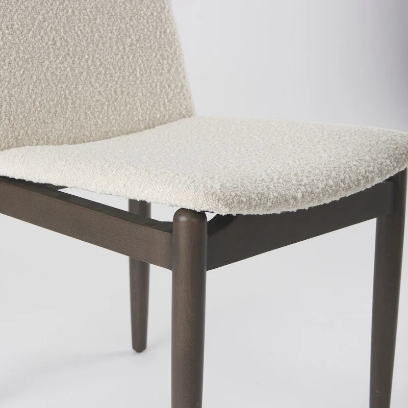 Cream Boucle Upholstered Seat W/Dark Brown Wood Frame Dining Chair