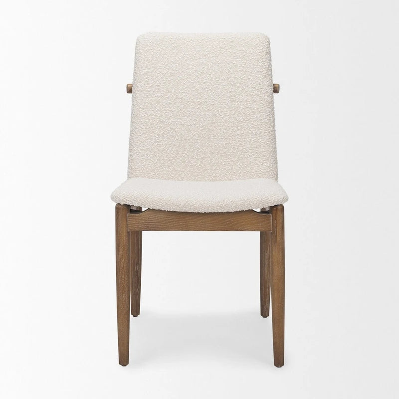 Cream Boucle Upholstered Seat W/Dark Brown Wood Frame Dining Chair