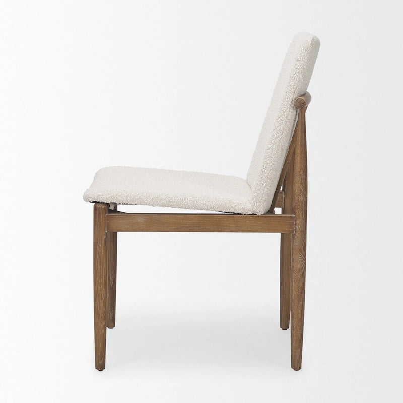 Cream Boucle Upholstered Seat W/Dark Brown Wood Frame Dining Chair
