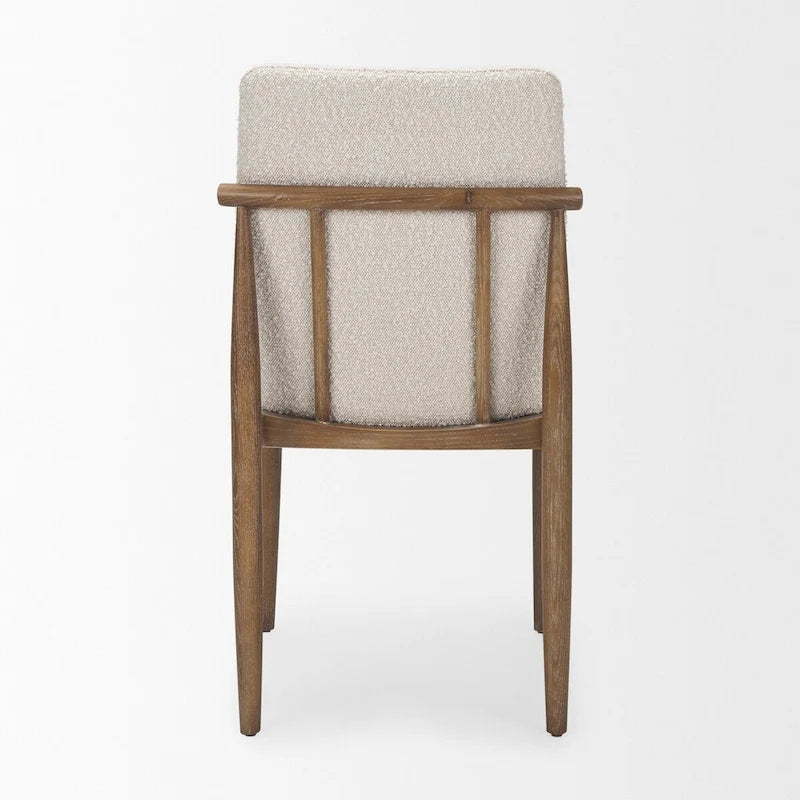 Cream Boucle Upholstered Seat W/Dark Brown Wood Frame Dining Chair