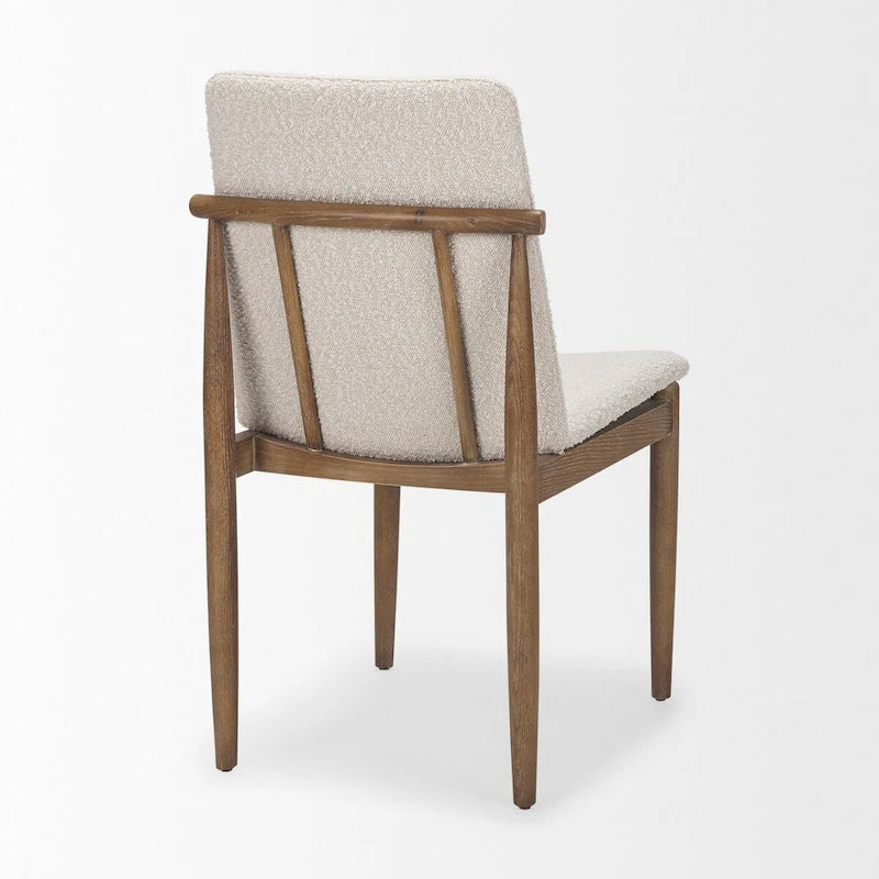 Cream Boucle Upholstered Seat W/Dark Brown Wood Frame Dining Chair
