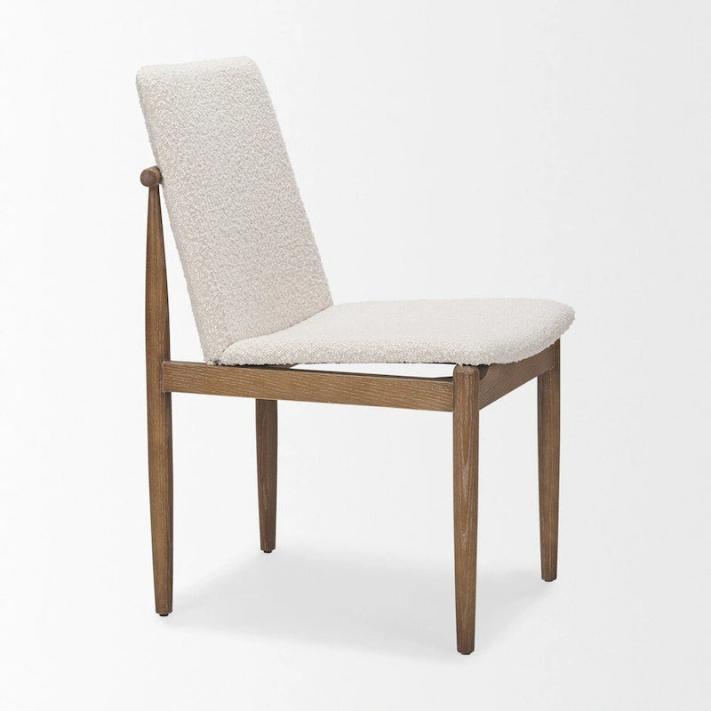 Cream Boucle Upholstered Seat W/Dark Brown Wood Frame Dining Chair