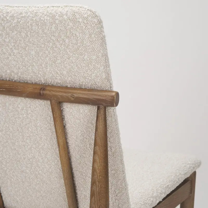 Cream Boucle Upholstered Seat W/Dark Brown Wood Frame Dining Chair