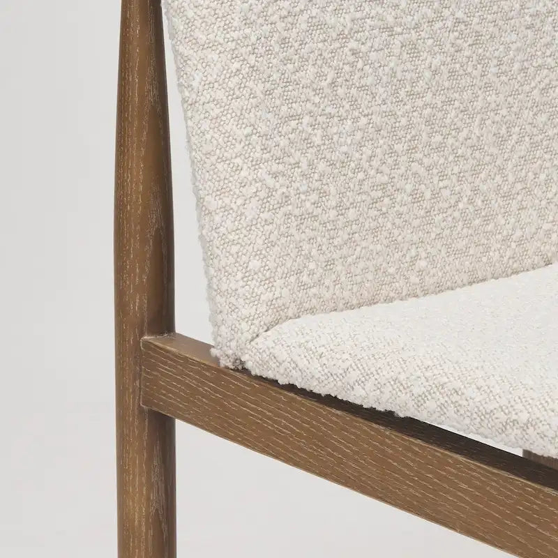 Cream Boucle Upholstered Seat W/Dark Brown Wood Frame Dining Chair