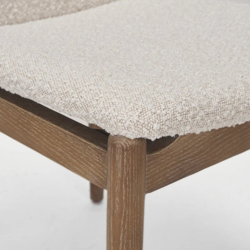 Cream Boucle Upholstered Seat W/Dark Brown Wood Frame Dining Chair