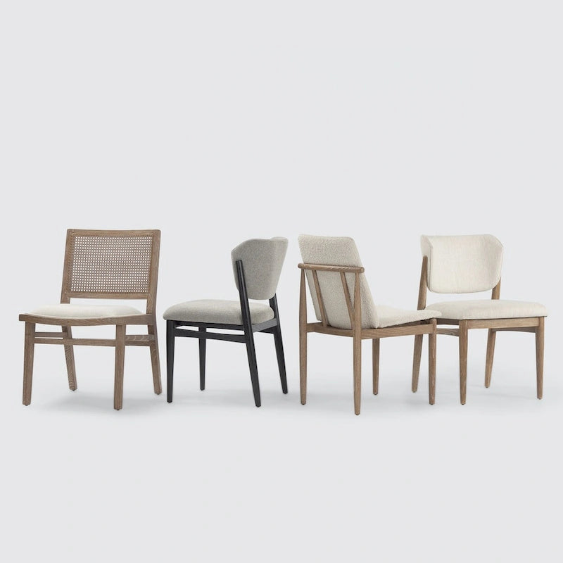 Cream Boucle Upholstered Seat W/Dark Brown Wood Frame Dining Chair