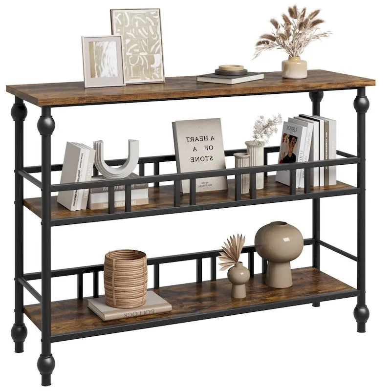 3-Tier Narrow Console Table for Entryway with Shelves