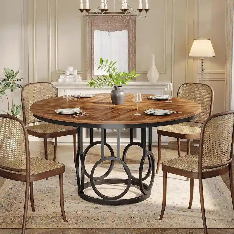 Round Dining Table for 4-6 People, 47-Inch Circle Kitchen Table Large Dining Room Table