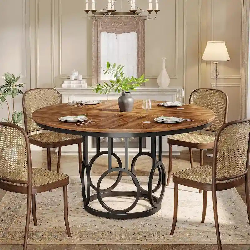 Round Dining Table for 4-6 People, 47-Inch Circle Kitchen Table Large Dining Room Table