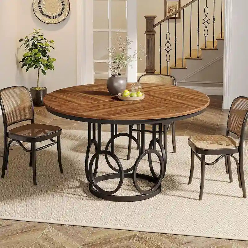 Round Dining Table for 4-6 People, 47-Inch Circle Kitchen Table Large Dining Room Table